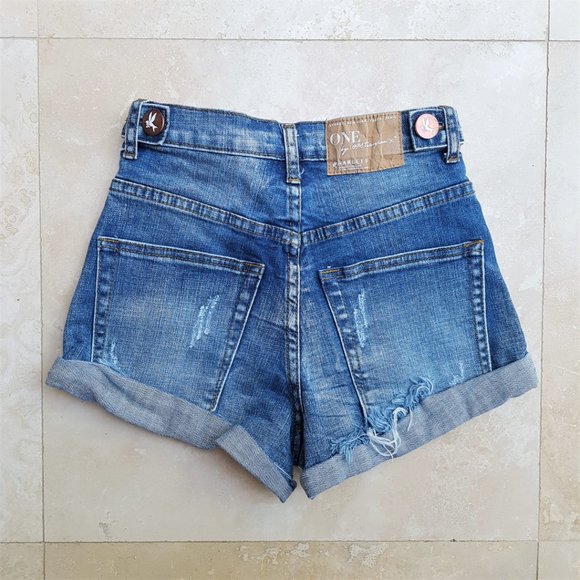 ONE TEASPOON Harlets High Rise Cuff Jean Shorts 24 - Picture 6 of 9